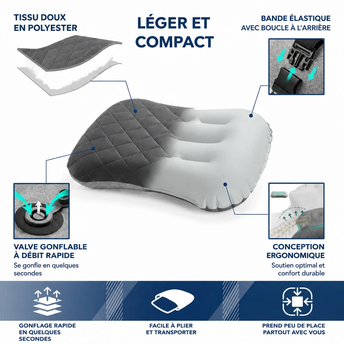 Oreiller pneumatique compact ultraléger Maelune PRO