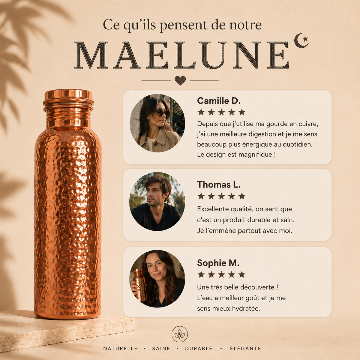 Gourde en Cuivre – Maelune™ | L’Eau Purifiée Naturellement, Sans Plastique